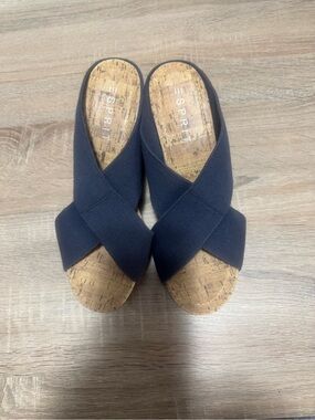 Esprit Navy Cross-Band Cork Slide Mules